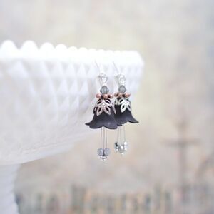 Black Day Lily Flower Earrings